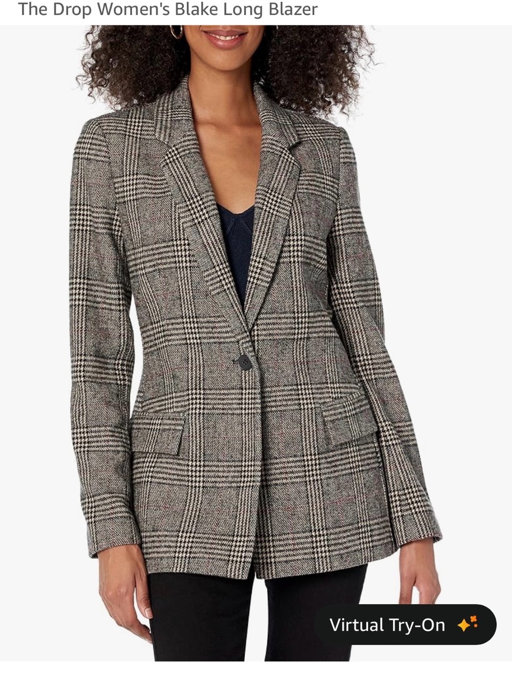 Plaid Single-Button Long Blazer